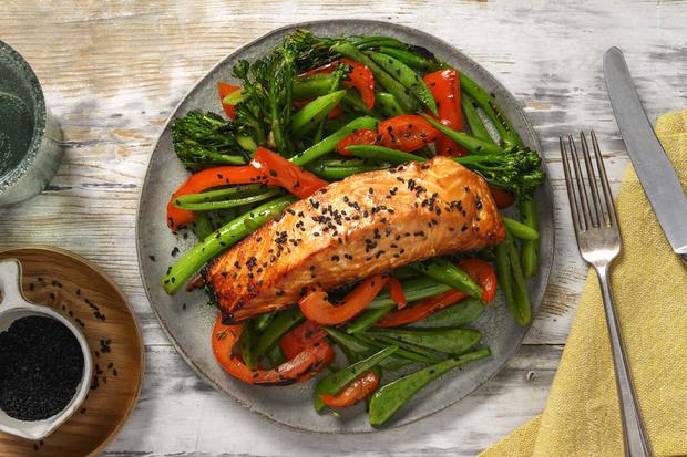 Miso-Glazed Salmon with Stir-Fried Vegetables 