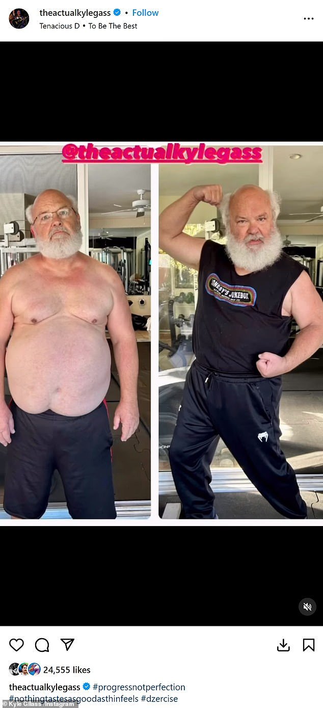 Kyle Gass, 63, acessou sua página do Instagram para mostrar sua impressionante transformação para perda de peso com looks antes e depois do roqueiro Tenacious D