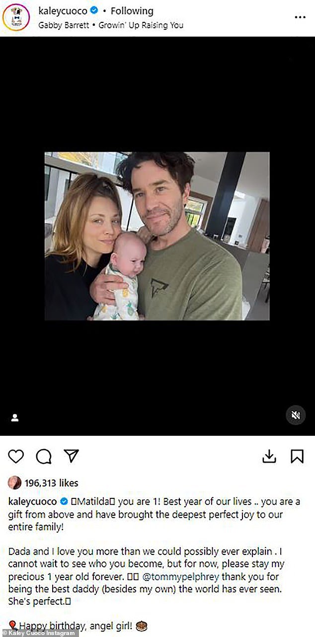 Kaley Cuoco acessou o Instagram para comemorar o primeiro aniversário de sua filha Matilda em uma doce postagem de homenagem no sábado